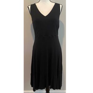 LOFT Black V-Neck Sleeveless Dress w/ Ruffle Hem Detail SIZE SMALL
